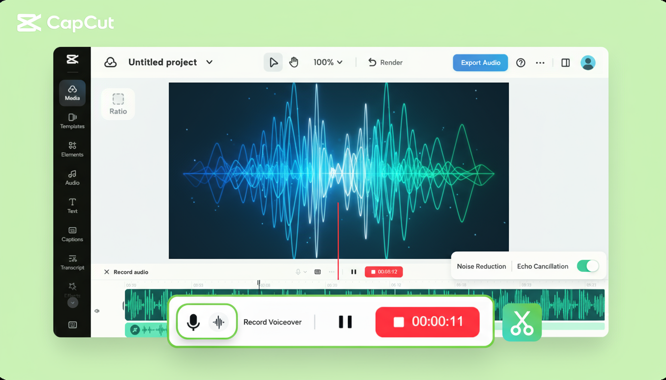 An artistic representation of high-quality audio conversion, with sound waves transforming into a clean digital format.