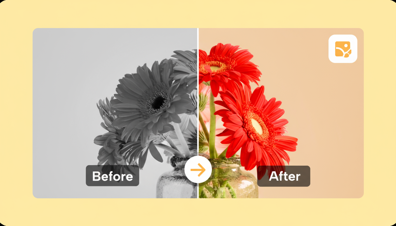 Una imagen de antes y después que muestra el efecto de la gradación de color