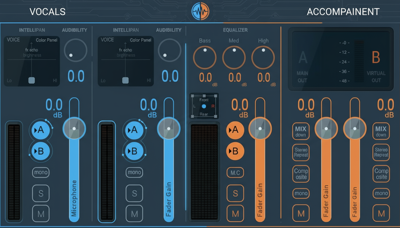 An abstract image showing the separation of vocals and accompaniment, representing the vocal isolation feature.