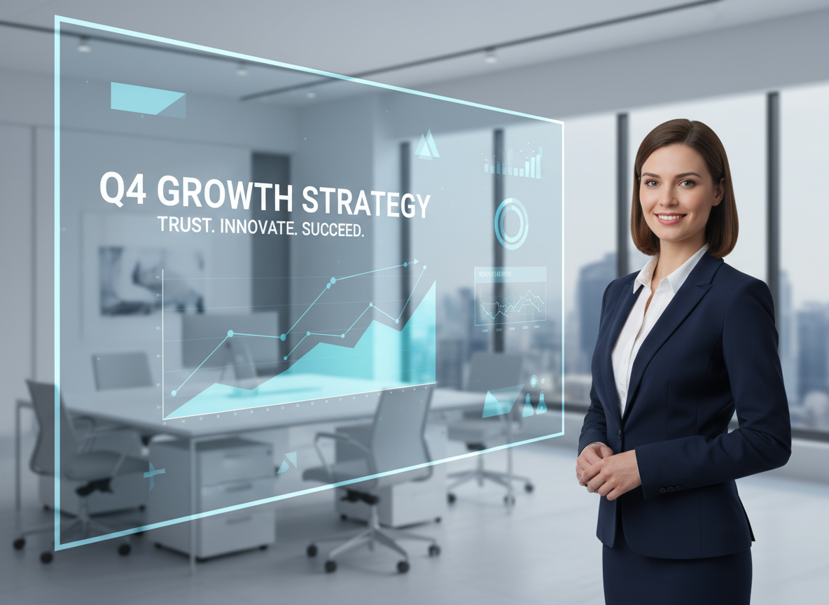 A professional still from a corporate video with a clean, blue and white color palette, representing brand consistency.