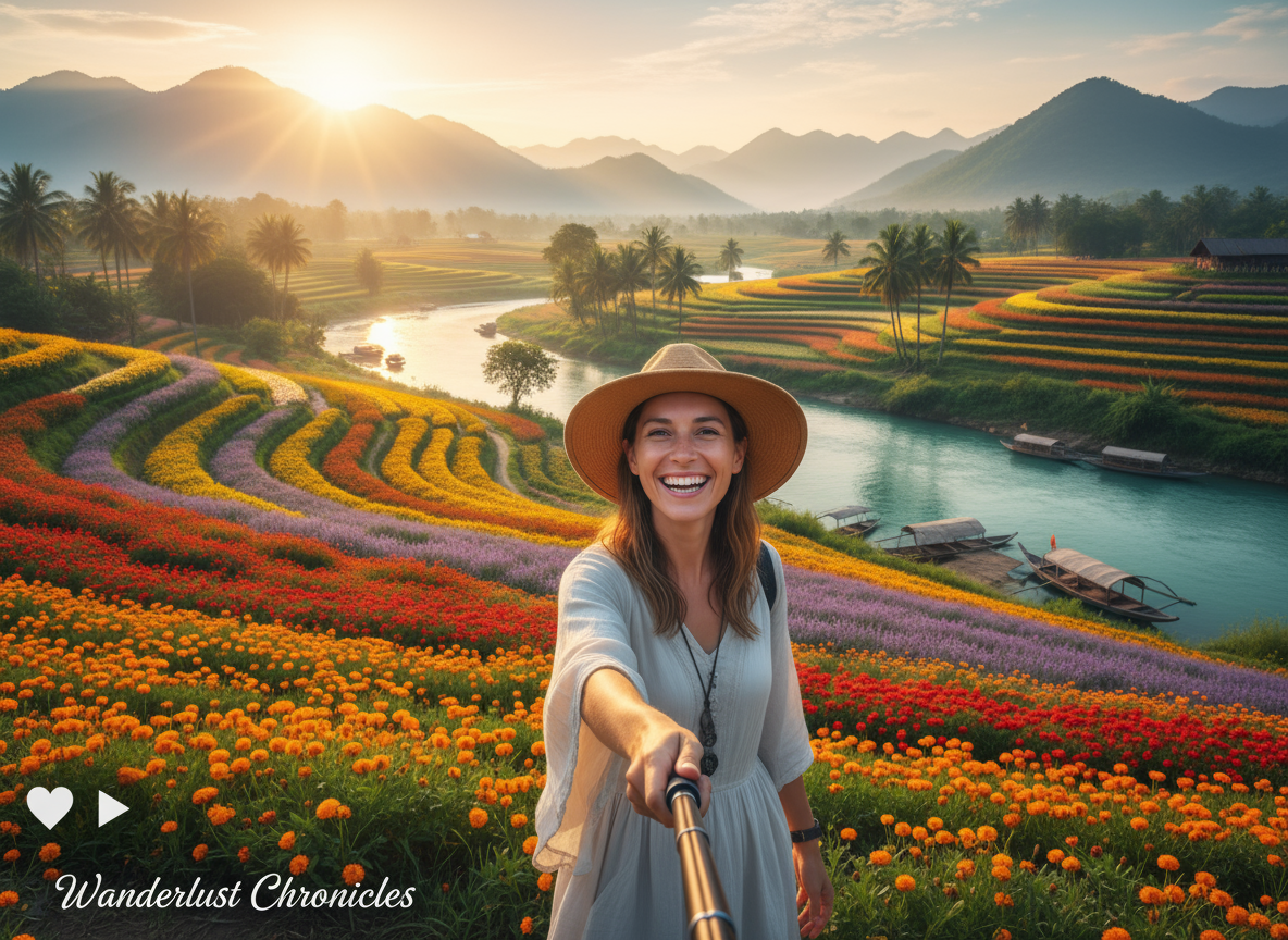 A vibrant still from a travel vlog, showcasing a bright, appealing color grade suitable for social media content.