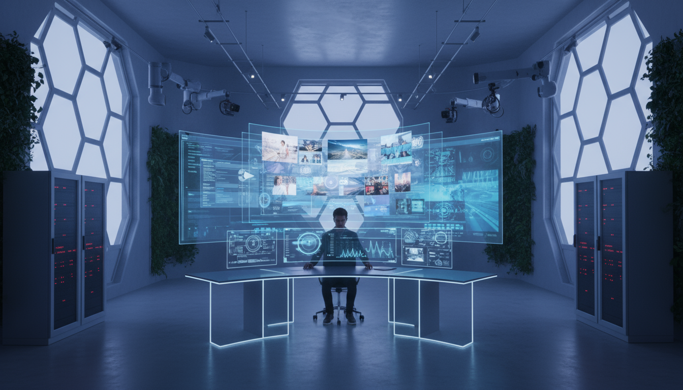 An AI-powered video maker interface, showcasing the creation of a beautiful video with intelligent tools.