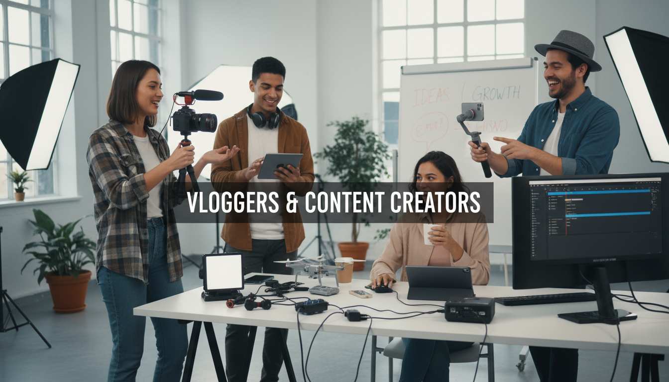 A vlogger and content creator using an online audio mixer to create professional sound for their videos.