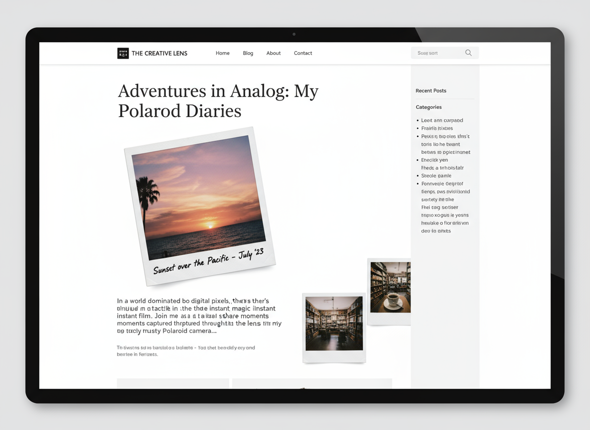 A mockup of a blog website that uses a polaroid-style image to enhance its creative project post.