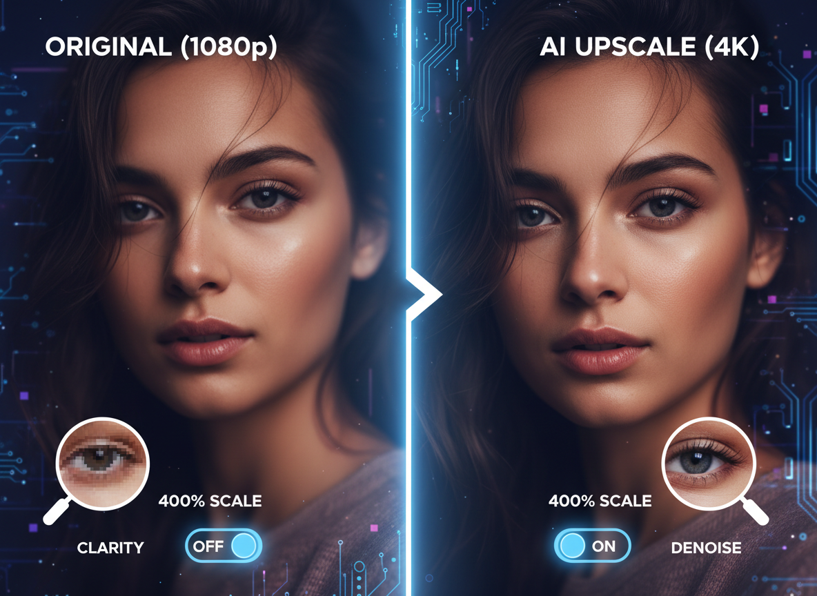 Feature demo: AI upscaler to 4K with sharper details and reduced noise