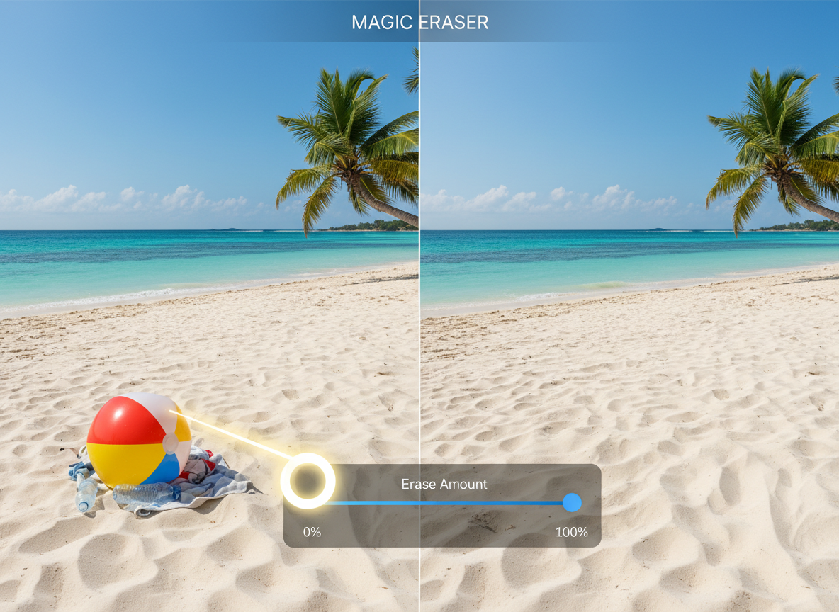 Feature demo: magic eraser removes unwanted objects seamlessly