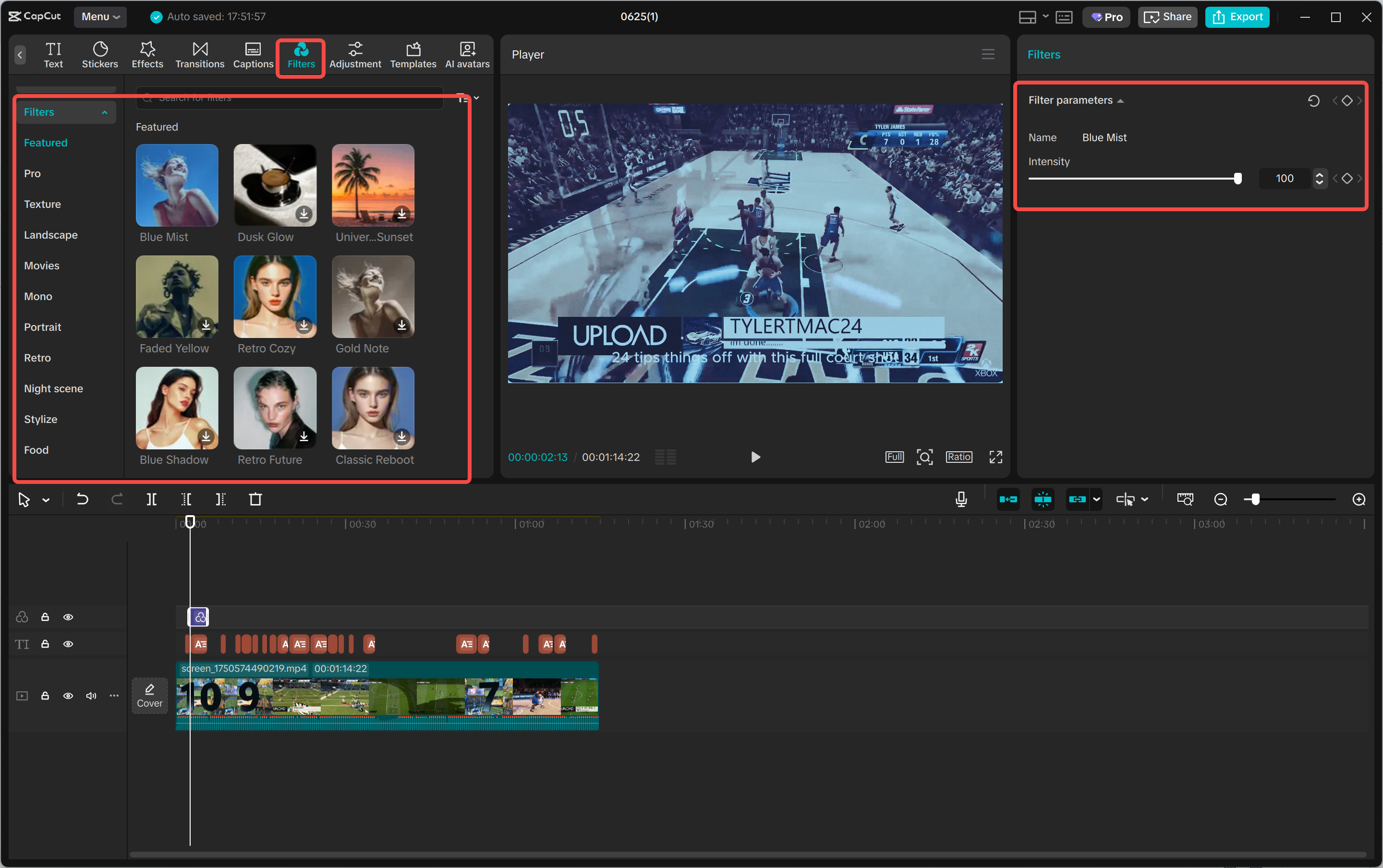 CapCut Filters on desktop with a purple look