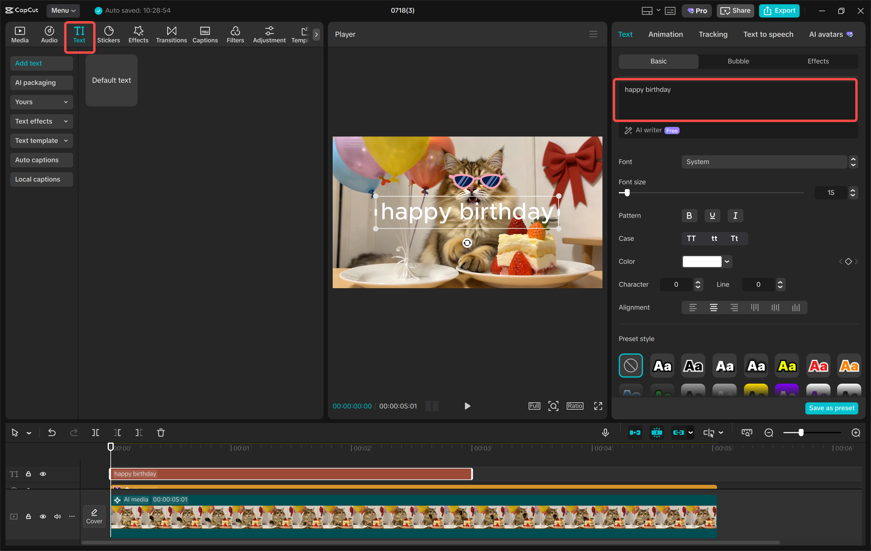 CapCut desktop text, fonts, effects, upscaling