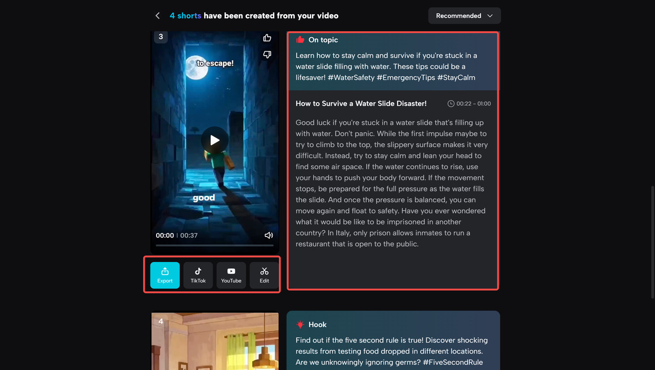 Editing shorts generated by CapCut