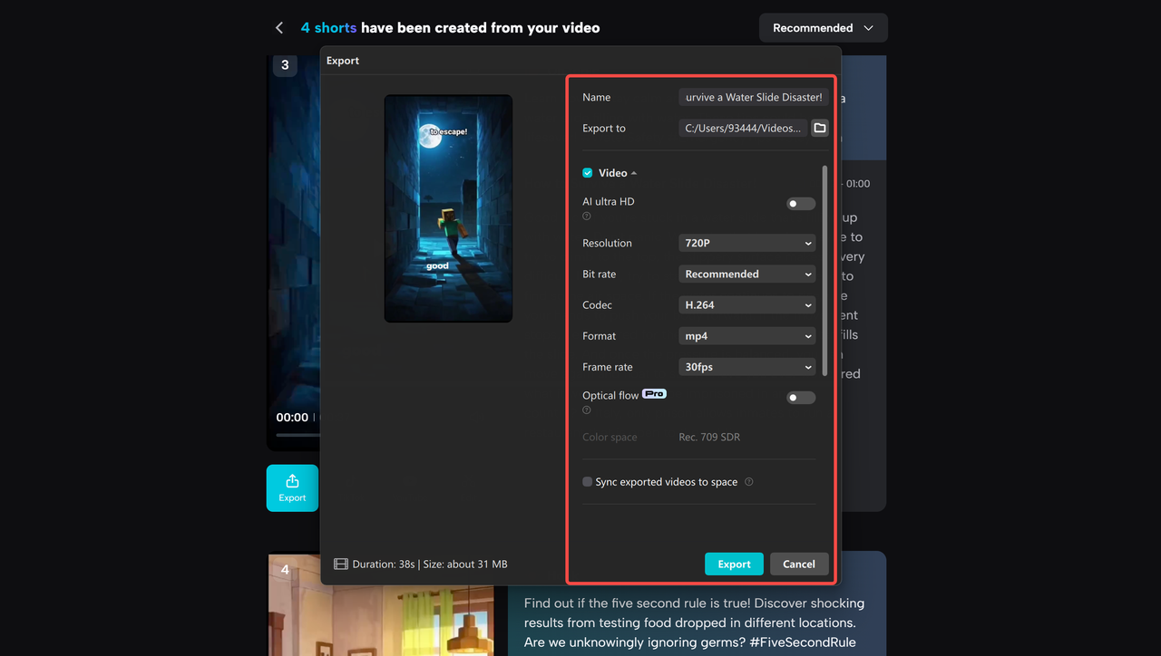 Export and share options in CapCut desktop